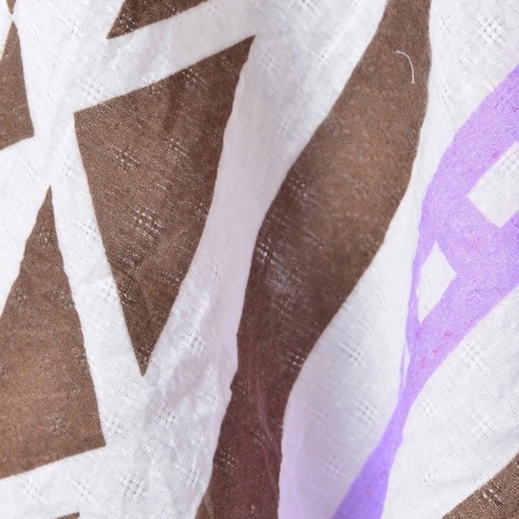White, Brown and Purple Geometric Print Cotton Santa Fe Pattern Kimono w tassels - Picture 4 of 4